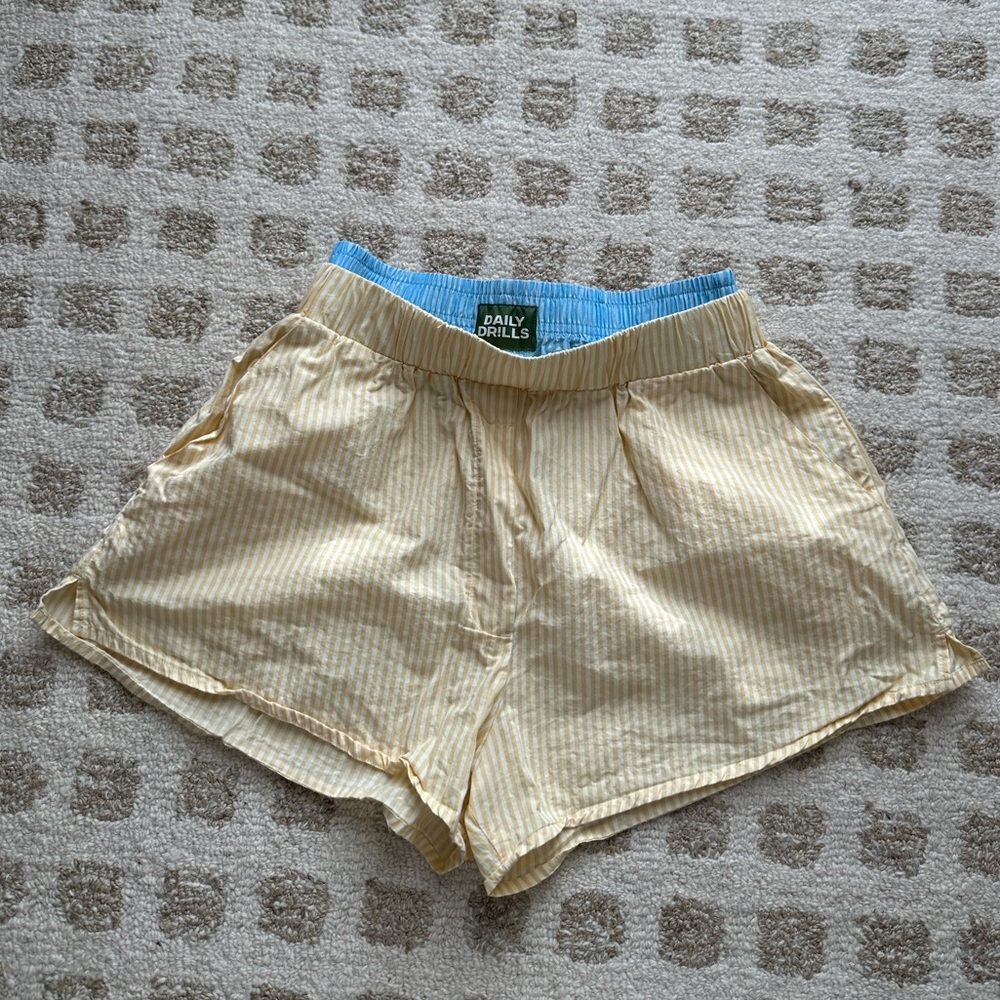 Daily Drills Poplin Double Band Resort Shorts- Yellow & Blue Stripe
